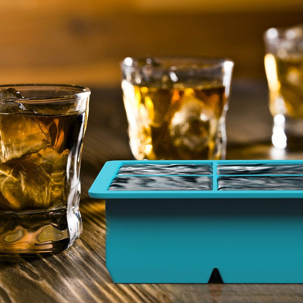 Large Ice Cube Trays for Whiskey Silicone Tray Set with Plastic Lids