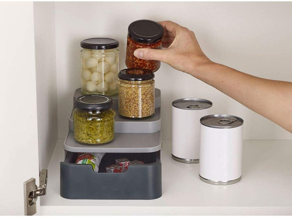 Plastic Cupboard Compact Tiered Organiser with Drawer