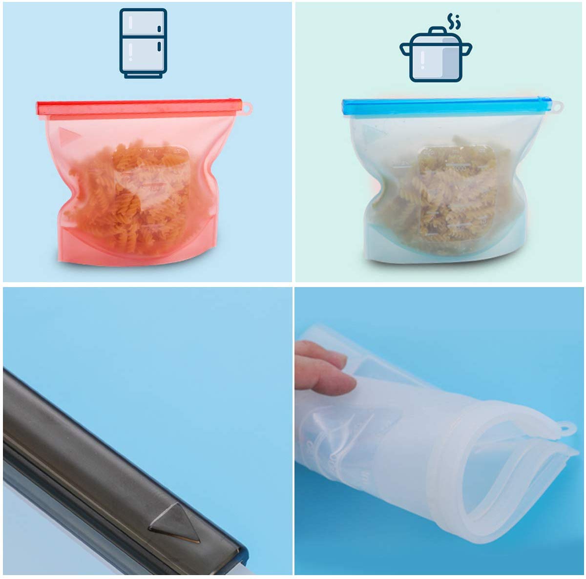Reusable Silicone Food Storage Bag Airtight Seal Reusable Freezer Bags