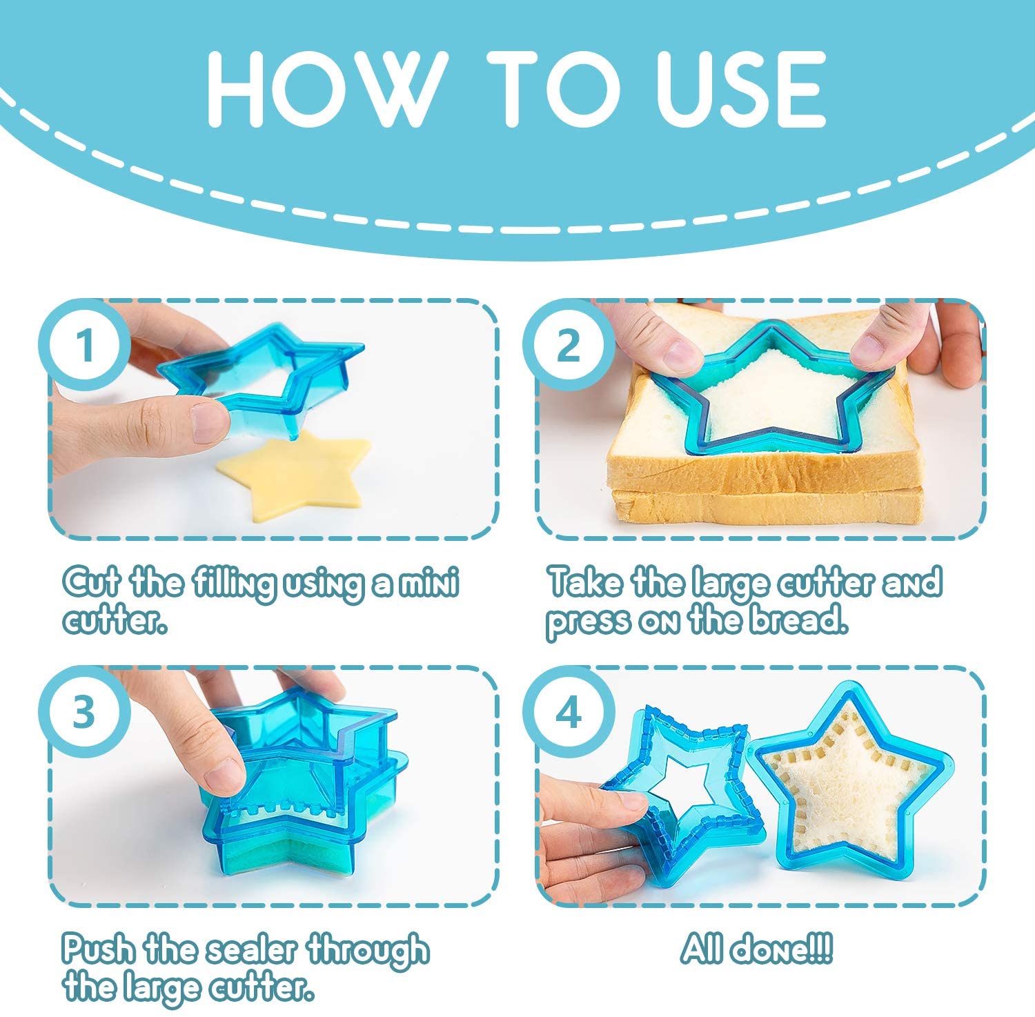 Plastic Sandwich Cutter and Sealer Cookie Cutters for Kids