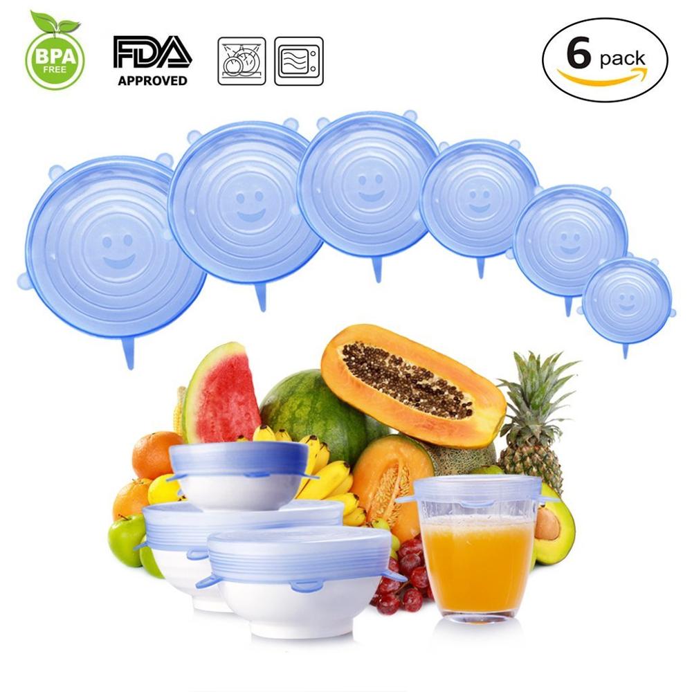 6-Pcs/1Set Premium Silicone Stretch Lids Keeping Food Fresh Saver Covers Reusable, Fit Various Sizes and Shapes of Containers