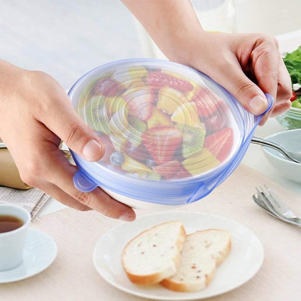 6-Pcs/1Set Premium Silicone Stretch Lids Keeping Food Fresh Saver Covers Reusable, Fit Various Sizes and Shapes of Containers