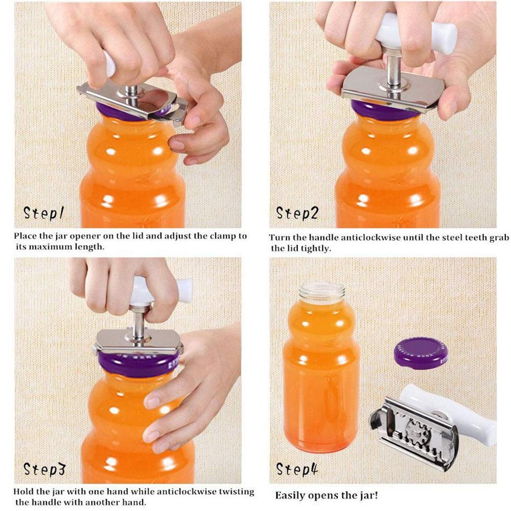 Jar Opener Multifunction Adjustable for 1-4 inches Bottle Can, Stainless Steel Lids Off Jar Opener