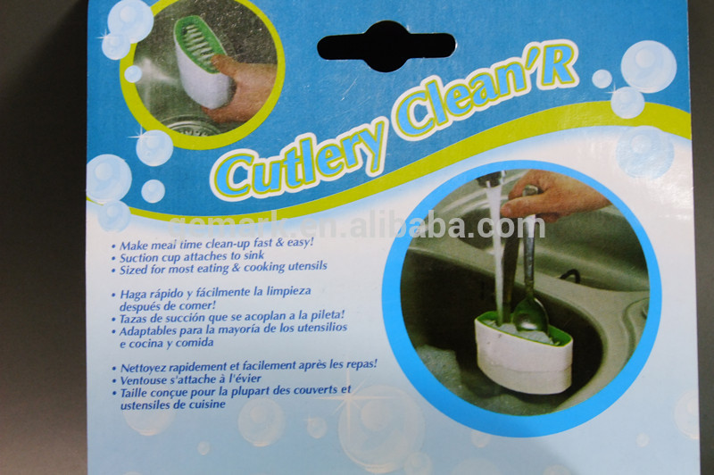 Sink side easy to use cutlery cleaner with suction cup