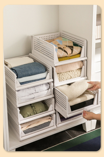 Stackable Shelf Baskets Organizer Folding Wardrobe Closet Organizers Foldable Drawer Organizer Storage Bins for Home Office