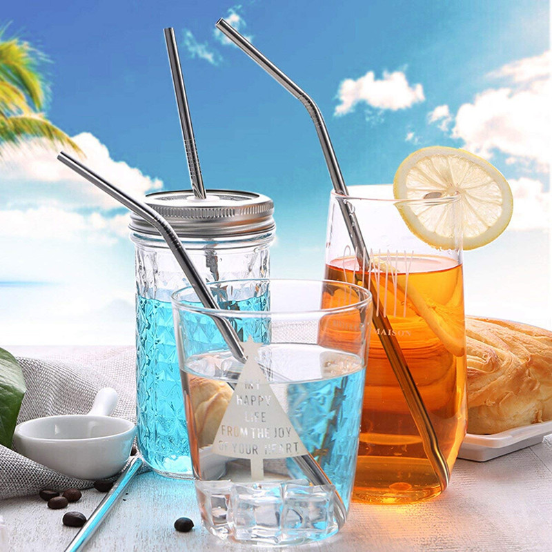 BPA Free Durable Stainless Steel Straws Bent Drinking Straws Set of 4 for Tumbler Cups