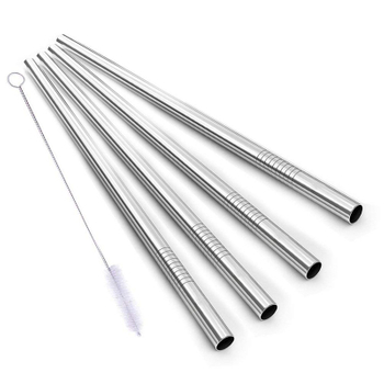 Reusable straight stainless steel straw 4-piece set with cleaning brush