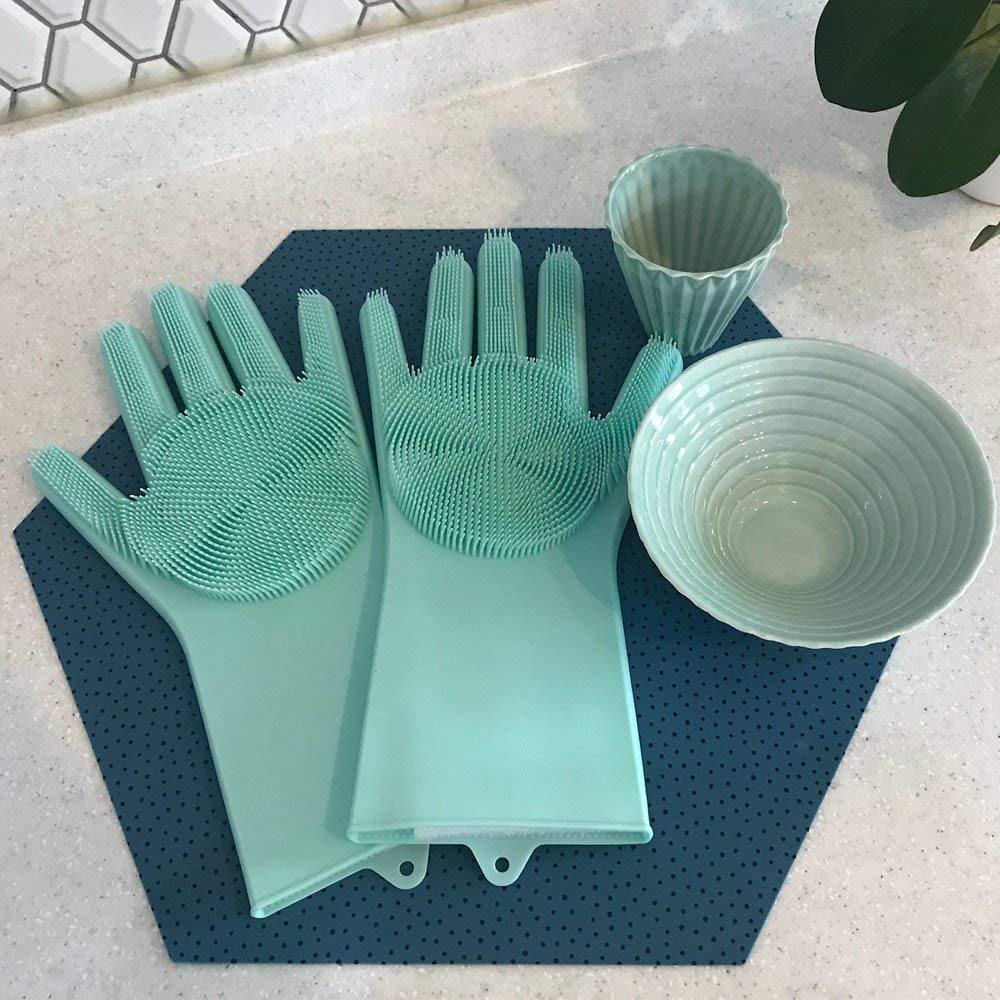 Silicone Cleaning Brush Magic Silicone Cleaning Brush Scrubber Gloves Heat Resistant Great for Dish wash, Cleaning, Pet hair c