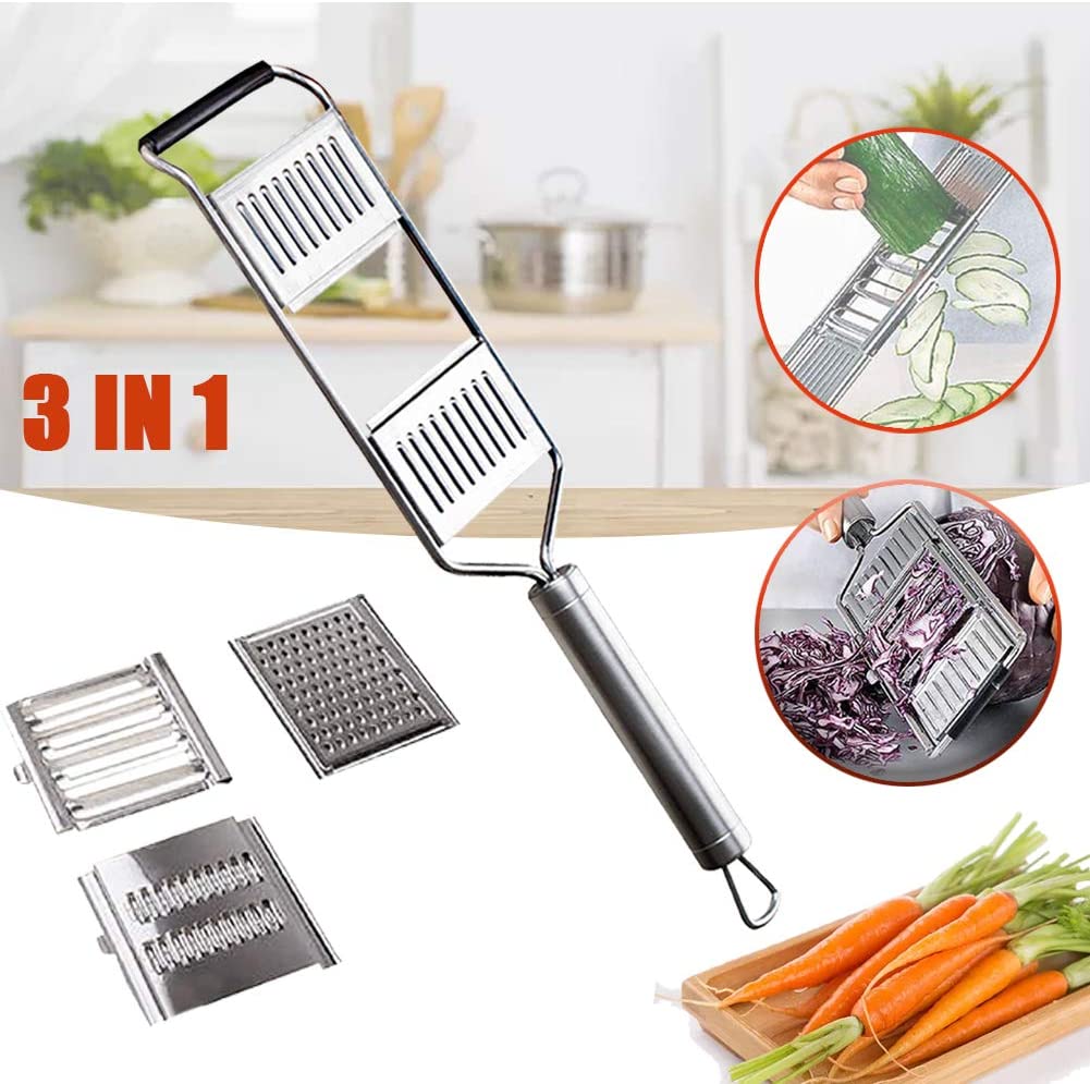 Stainless Steel Shredder Cutter Adjustable 3-in-1 Manual Grater Multifunction Vegetable Slicer